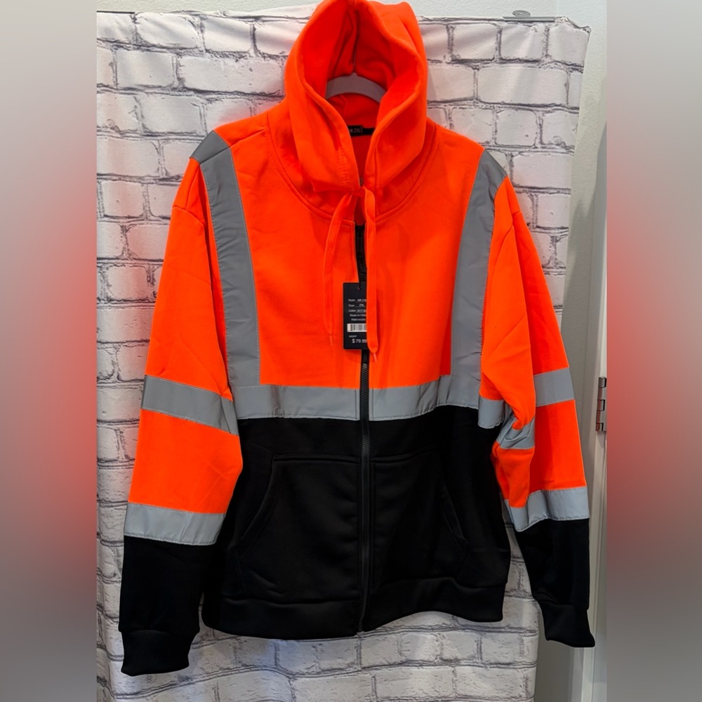 Leehanton Size:2XL High-Visibility Safety Orange and Black Jacket